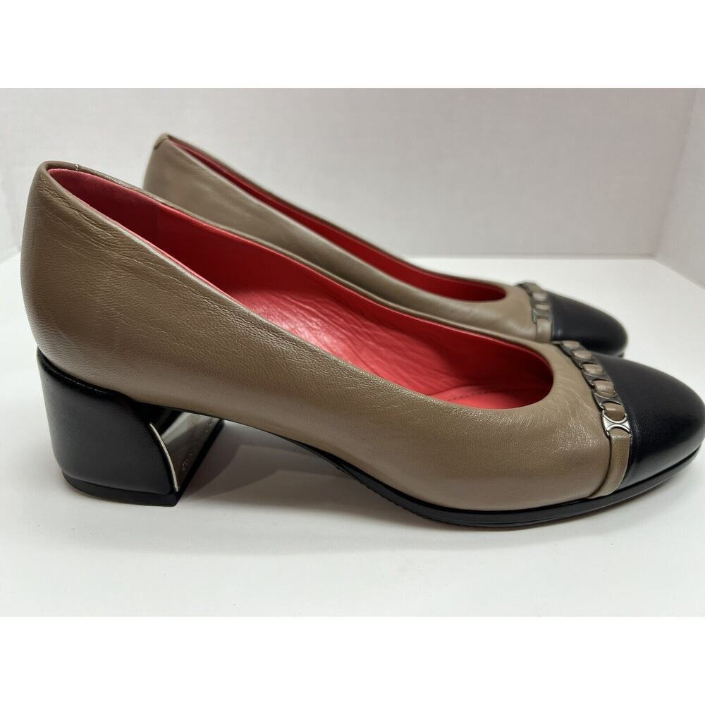 Pas De Rouge Women’s Cap Toe Leather Pumps Black Brown Made In Italy Size 38 7.5